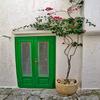 Posterazzi PDDEU16JEG0695 Italy, Puglia, Brindisi, Itria Valley, Green Doorway with Potted Blooming Plant on The Street of Old Town Ostuni Photo Print, 18 x 24, Multi view 1