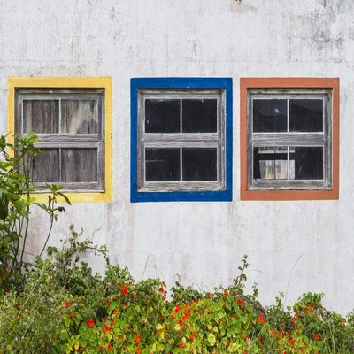 Posterazzi PDDEU23WBI1917LARGE Portugal, Azores, Santa Maria Island, Anjos. Windows of The Old Factory Photo Print, 24 x 36, Multi