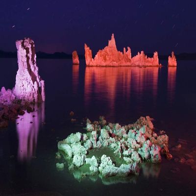 Posterazzi PDDUS05BJY1375LARGE USA, California, Mono Lake. Tufa Tower Formations, Colored Rocks, Night Photo Print, 24 x 36, Multi