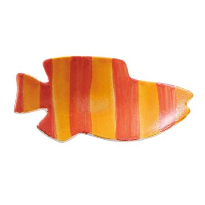 Aito 278218 Leo Lionni Swimmy Bean Plate, Approx. 3.1 x 1.6 inches (8 x 4 cm), Striped, Setoyaki, Made in Japan, Red
