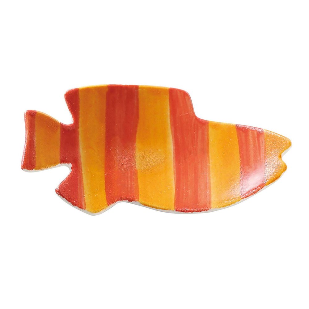 Aito 278218 Leo Lionni Swimmy Bean Plate, Approx. 3.1 x 1.6 inches (8 x 4 cm), Striped, Setoyaki, Made in Japan, Red