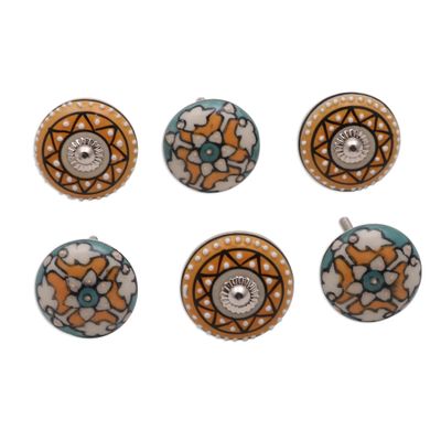NOVICA Artisan Handmade Ceramic Knobs with Handpainted Floral Designs Set of 6 Multicolor India Decor Accessories Decorative Hardware [large Knobs 3 2.6in H x 1.8in Diam. Small Knobs 3 2.4in H x 1.6i]