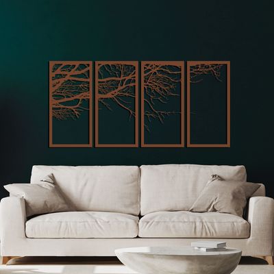 DEKADRON Metal Wall Art, Tree of Life 4 Pieces Bronze, Metal Tree Wall Art, Tree Sign, Metal Wall Decor, Interior Decoration, Housewarming Gift, 4 Panels Wall Hangings (59" W x 30" H / 150x75 cm)