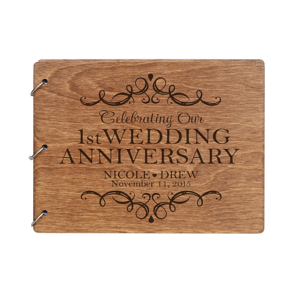 LifeSong Milestones Personalized 1st Wedding Anniversary Guest Book for Couple - Husband and Wife 1 Year of Marriage Celebration, Wooden Walnut Signature Registry Guest Book (Walnut(Egvd))