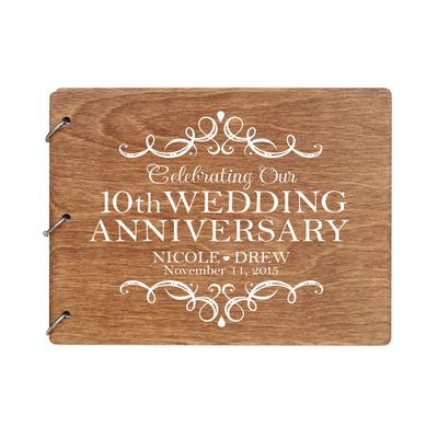 LifeSong Milestones Personalized 10th Wedding Anniversary Guest Book for Couple - Husband and Wife 10 Years of Marriage Celebration, Wooden Walnut Signature Registry Guest Book (Walnut)