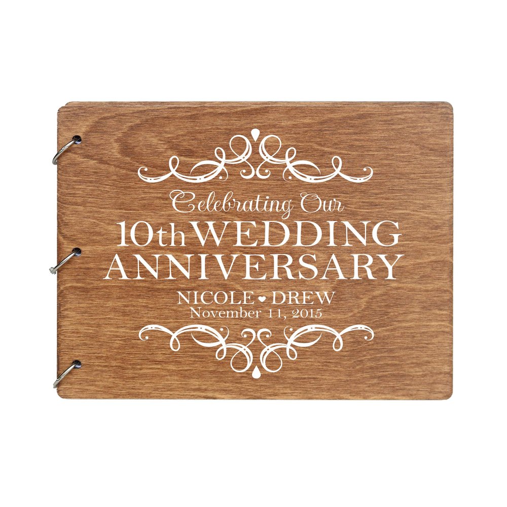 LifeSong Milestones Personalized 10th Wedding Anniversary Guest Book for Couple - Husband and Wife 10 Years of Marriage Celebration, Wooden Walnut Signature Registry Guest Book (Walnut)