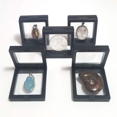 Black Transparent 3D Floating Frame Display Holder/Box/Frames for Challenge Coins, AA Medallions, Antique, Jewelry, 2.75 x 2.75 x 0.75 Inches (Set of 5 pcs)