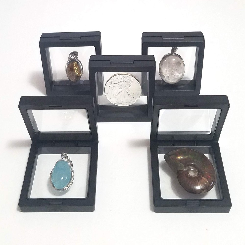 Black Transparent 3D Floating Frame Display Holder/Box/Frames for Challenge Coins, AA Medallions, Antique, Jewelry, 2.75 x 2.75 x 0.75 Inches (Set of 5 pcs)