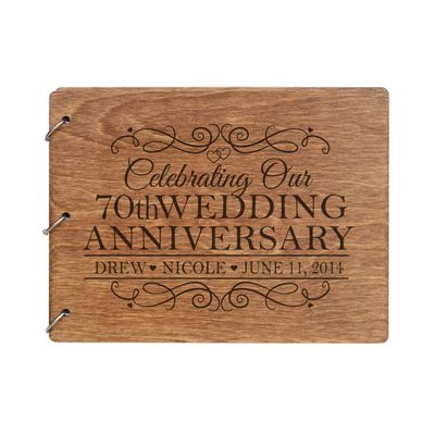 LifeSong Milestones Personalized 70th Wedding Anniversary Guest Book for Couple - Husband and Wife 70 Years of Marriage Celebration, Wooden Walnut Signature Registry Guest Book (Walnut (Egvd))