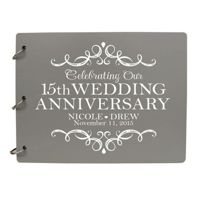 LifeSong Milestones Personalized 15th Wedding Anniversary Guest Book for Couple - Husband and Wife 15 Years of Marriage Celebration, Wooden Grey Signature Registry Guest Book (Grey)