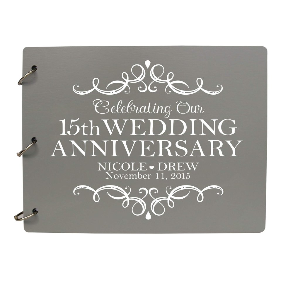 LifeSong Milestones Personalized 15th Wedding Anniversary Guest Book for Couple - Husband and Wife 15 Years of Marriage Celebration, Wooden Grey Signature Registry Guest Book (Grey)