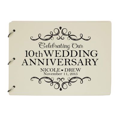 LifeSong Milestones Personalized 10th Wedding Anniversary Guest Book for Couple - Husband and Wife 10 Years of Marriage Celebration, Wooden Ivory Signature Registry Guest Book (Ivory)
