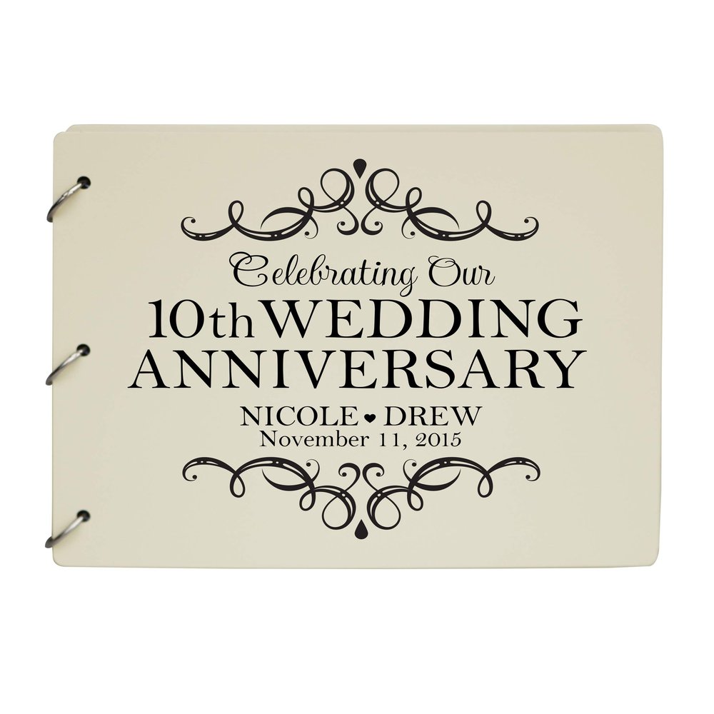 LifeSong Milestones Personalized 10th Wedding Anniversary Guest Book for Couple - Husband and Wife 10 Years of Marriage Celebration, Wooden Ivory Signature Registry Guest Book (Ivory)