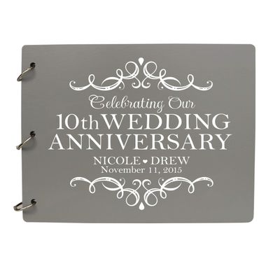 LifeSong Milestones Personalized 10th Wedding Anniversary Guest Book for Couple - Husband and Wife 10 Years of Marriage Celebration, Wooden Grey Signature Registry Guest Book (Grey)