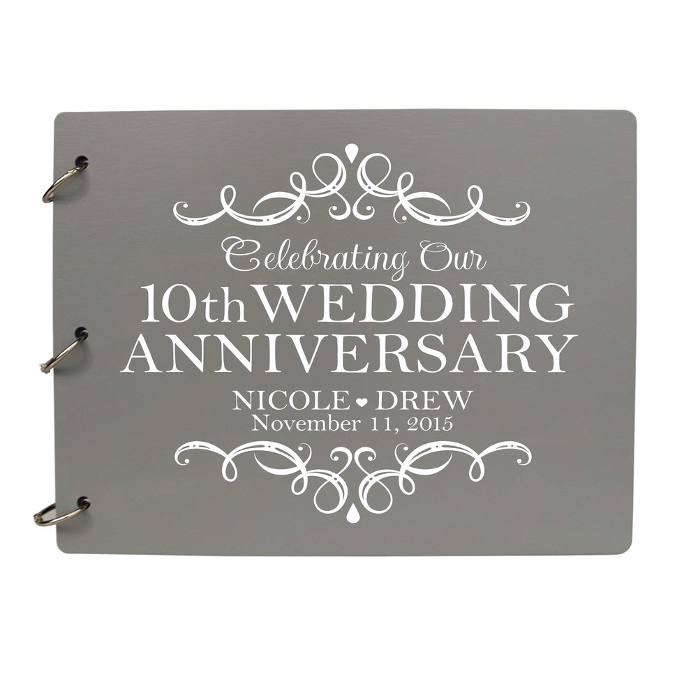 LifeSong Milestones Personalized 10th Wedding Anniversary Guest Book for Couple - Husband and Wife 10 Years of Marriage Celebration, Wooden Grey Signature Registry Guest Book (Grey)