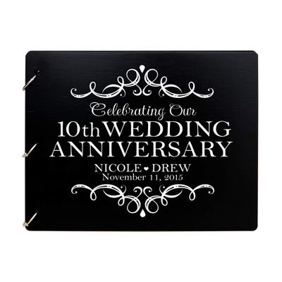 LifeSong Milestones Personalized 10th Wedding Anniversary Guest Book for Couple - Husband and Wife 10 Years of Marriage Celebration, Wooden Black Signature Registry Guest Book (Black)