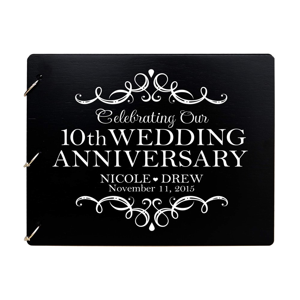 LifeSong Milestones Personalized 10th Wedding Anniversary Guest Book for Couple - Husband and Wife 10 Years of Marriage Celebration, Wooden Black Signature Registry Guest Book (Black)