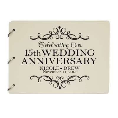 LifeSong Milestones Personalized 15th Wedding Anniversary Guest Book for Couple - Husband and Wife 15 Years of Marriage Celebration, Wooden Ivory Signature Registry Guest Book (Ivory)