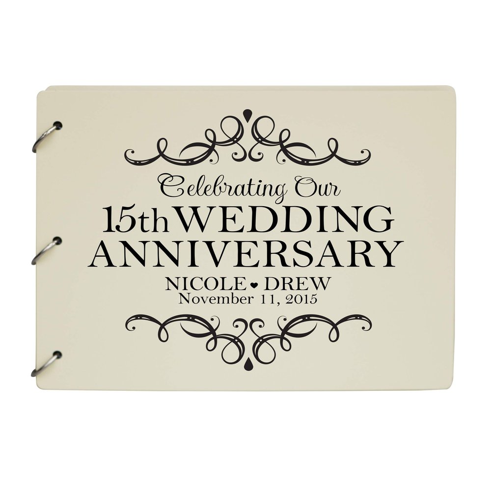 LifeSong Milestones Personalized 15th Wedding Anniversary Guest Book for Couple - Husband and Wife 15 Years of Marriage Celebration, Wooden Ivory Signature Registry Guest Book (Ivory)