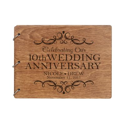 LifeSong Milestones Personalized 10th Wedding Anniversary Guest Book for Couple - Husband and Wife 10 Years of Marriage Celebration, Wooden Walnut Signature Registry Guest Book (Walnut (Egvd))