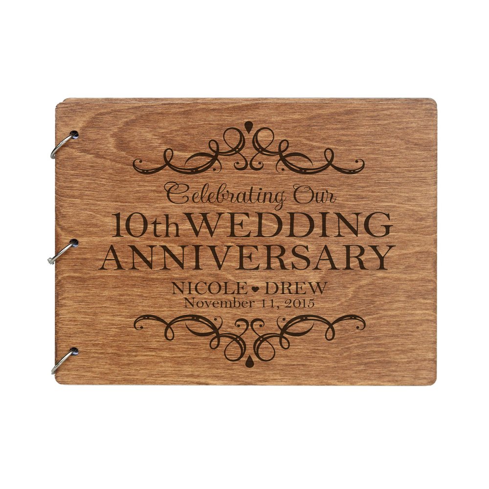 LifeSong Milestones Personalized 10th Wedding Anniversary Guest Book for Couple - Husband and Wife 10 Years of Marriage Celebration, Wooden Walnut Signature Registry Guest Book (Walnut (Egvd))