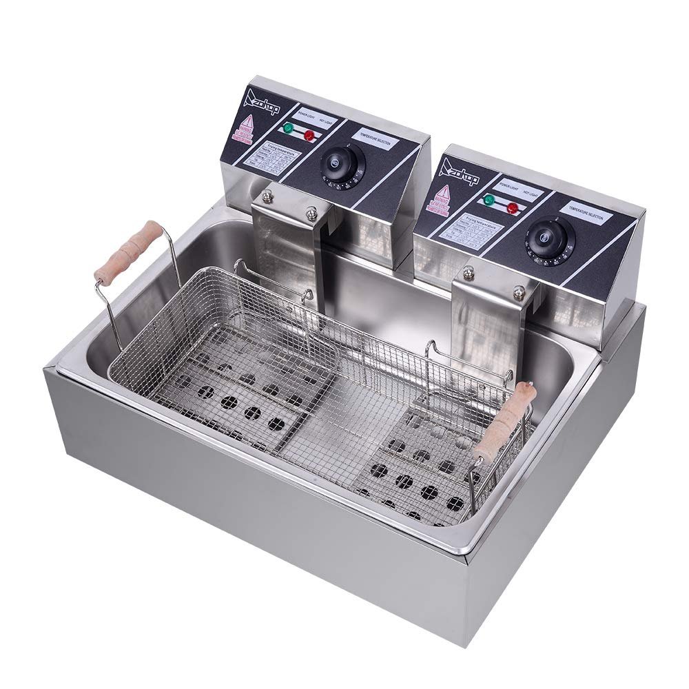 ZOKOP Heavy Duty Deep Fryer, 23.26Qt/22L Stainless Steel Large Single-Cylinder Electric Fryers with Removable Basket and Professional Heating Element, 110V Oil Consumption 12.7Qt/12L Oil Pan, 5000W Max US Plug