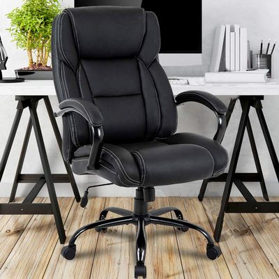 Big & Tall Executive Office Chair Heavy Duty 500LBS Computer Desk Chair Ergonomic High Back Task Rolling Swivel Chair with Lumbar Support Armrest PU Leather Oversizd Wide Seat Office Chair, Black