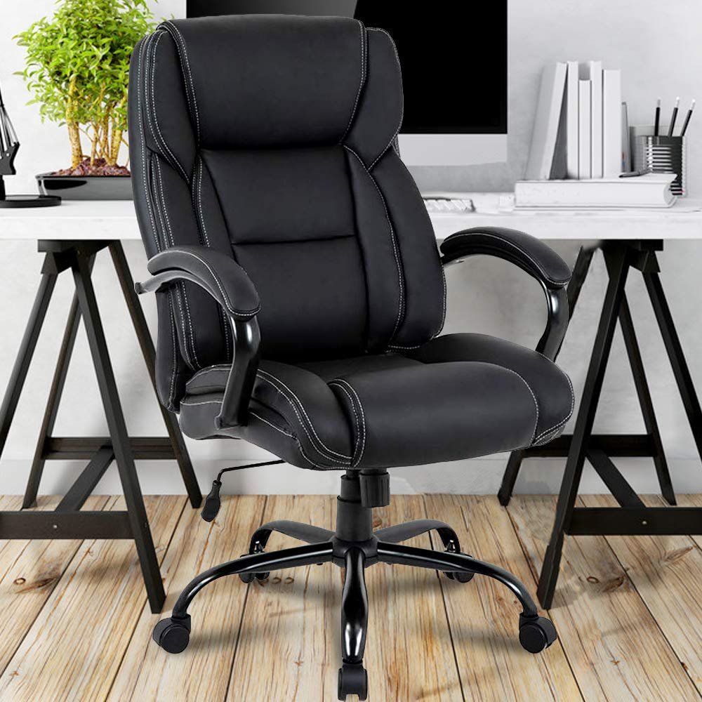Big & Tall Executive Office Chair Heavy Duty 500LBS Computer Desk Chair Ergonomic High Back Task Rolling Swivel Chair with Lumbar Support Armrest PU Leather Oversizd Wide Seat Office Chair, Black