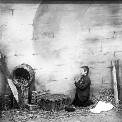 Posterazzi DPI12327079LARGE Little Boy Called Happy Jack Saying Prayers in Barn from Magic Lantern Slide Circa 1900 Photo Print, 32 x 30, Multi
