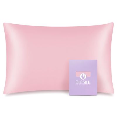 OLESILK 100% Mulberry Silk Toddler Pillowcase for Hair and Skin, Both Sides 19 Momme Pure Natural Silk Travel Pillow Cases with Hidden Zipper, 13"x 18", Pink
