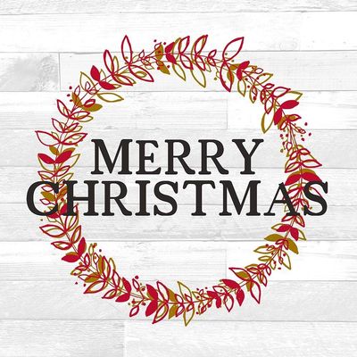 Posterazzi PDXKASQ1425CLARGE Merry Christmas Wreath Photo Print, 24 x 24, Multi