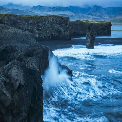 Posterazzi DPI12326952LARGE Large Waves Splash Against The Cliff Sides of Dryholaey, Southern Iceland Photo Print, 38 x 24, Multi