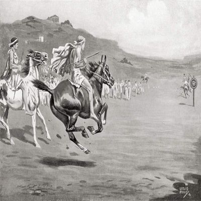 Posterazzi DPI12512658LARGE Greek Horsemen Throwing The Javelin. from Hutchinson's History of The Nations, published 1915 Photo Print, 34 x 22, Multi