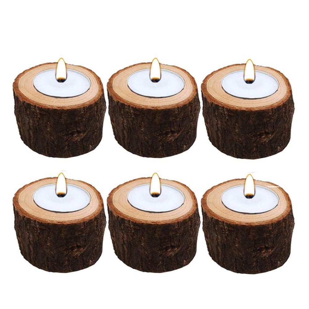 6Pcs Wooden Candle Holder Simple Tea Light Chamberstick for Rustic Wedding Party Birthday Holiday