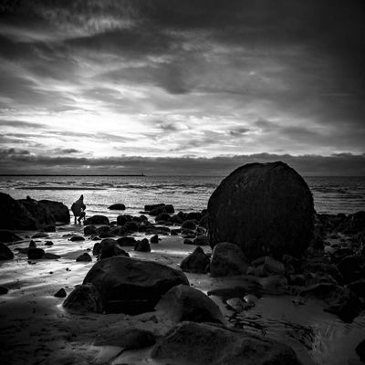 Posterazzi DPI12514677LARGE Black and White Image of Wreck Beach at Sunset Vancouver, British Columbia, Canada Photo Print, 38 x 24, Multi