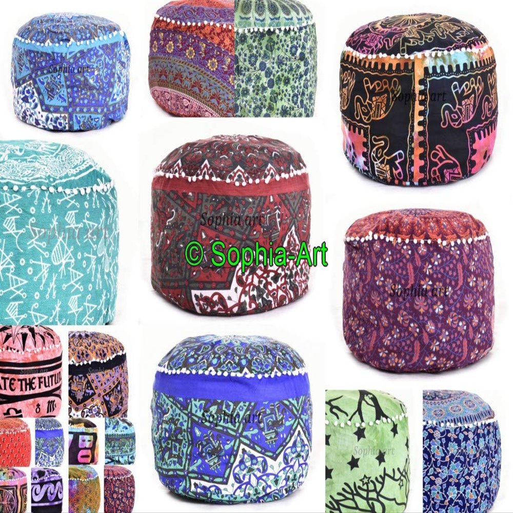 Sophia-Art Pouf Living Peacock Seating Cover Floor Room Hippie Ottoman Pillow Cover Mandala Pillow Indian Ottoman Round Floor Pouf Boho Large Pouf Cover Lot (30 Pcs Lot)