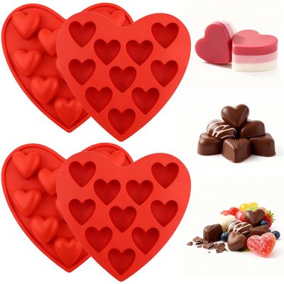 Boao 4 Pack Heart Silicone Molds Valentine's Day for Baking 1.2inch Heart Molds 40 Cavities Suitable for Chocolate Cake Jelly Pudding Handmade Soap Mould Candy Making(Red)