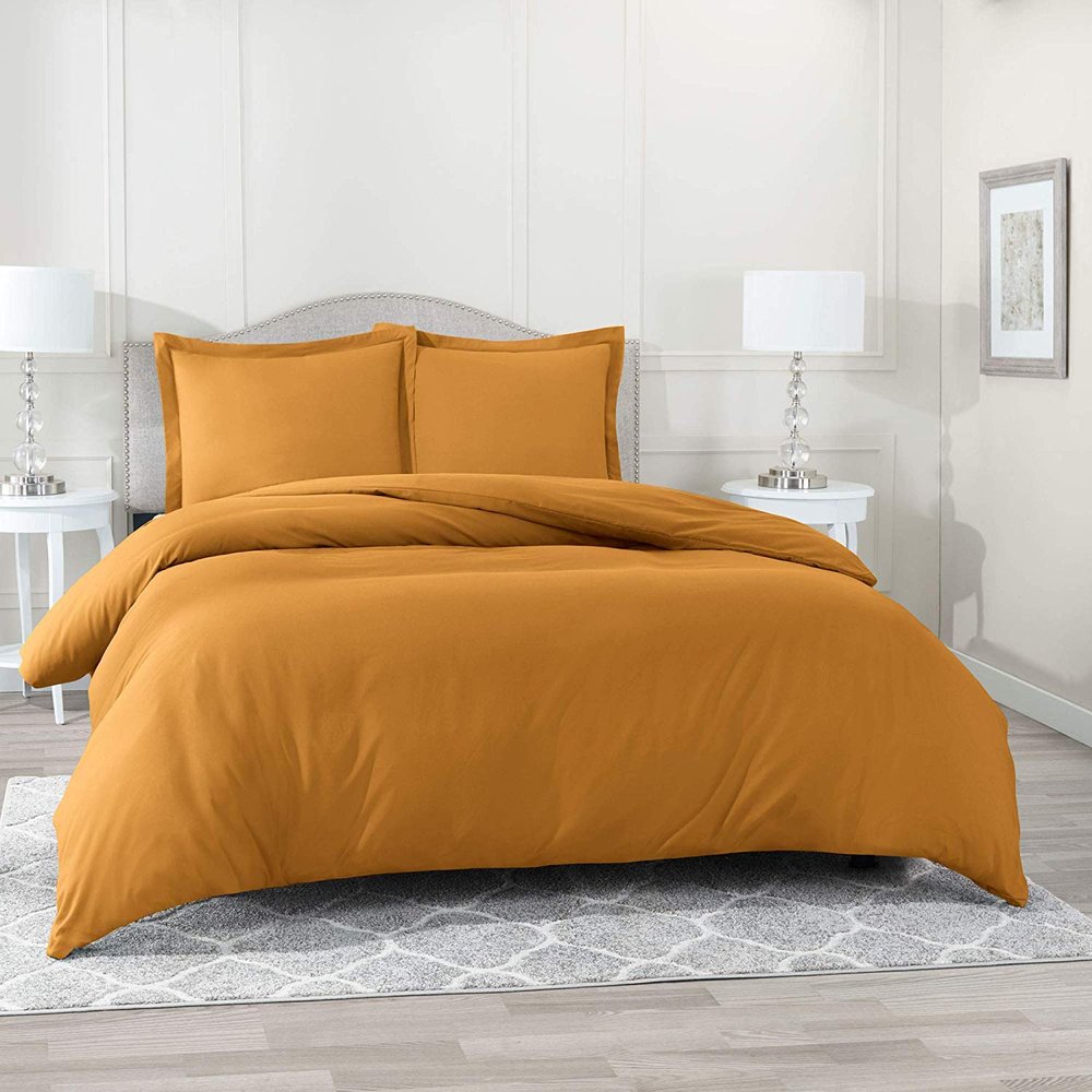Comfort Bed Store Estilo Collection Solid 800 Series 3PC Organic Cotton Duvet Set (1 Duvet Cover, 2 Pillowcases) Comfort, Care and Cozy Set, Gold, Twin XL
