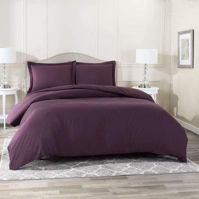 Comfort Bed Store Estilo Collection Solid 800 Series 3PC Organic Cotton Duvet Set (1 Duvet Cover, 2 Pillowcases) Comfort, Care and Cozy Set, Wine, Full