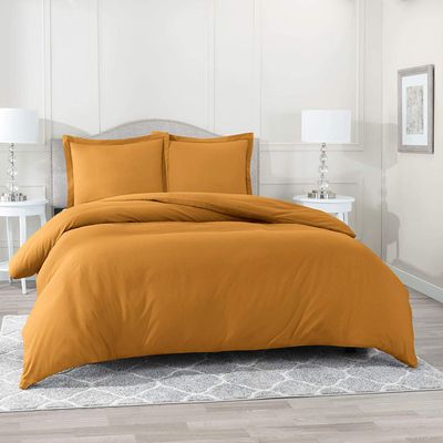 Comfort Bed Store Estilo Collection Solid 800 Series 3PC Organic Cotton Duvet Set (1 Duvet Cover, 2 Pillowcases) Comfort, Care and Cozy Set, Gold, Full XL