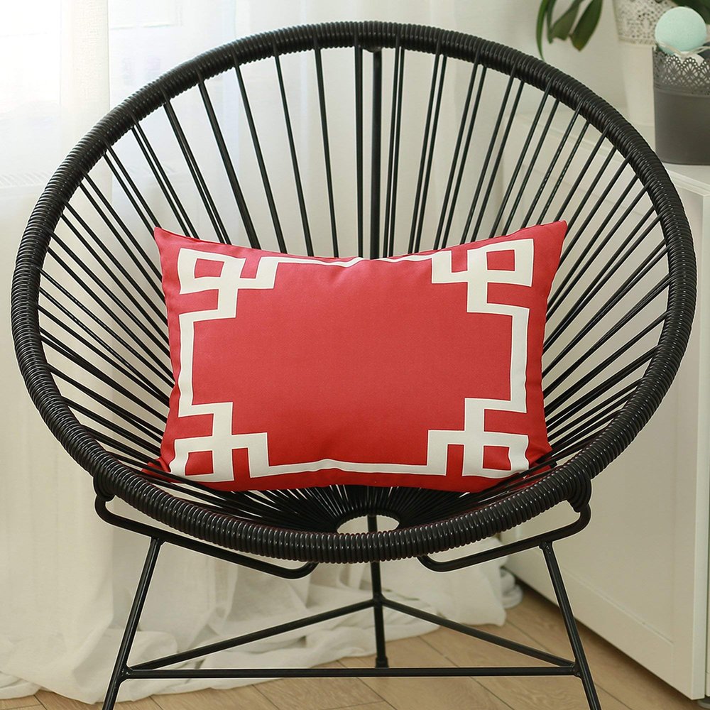 Apolena Geometric Red and White Printed Decorative Throw Pillow Cover
