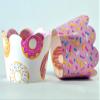 Donut Grow Up Doughnut Cupcake Wrappers for Kids birthday party supplies, two sweet celebrations, sprinkles. Set of 24 Reversible donut pattern to pink sprinkles icing Scalloped Cupcake holder wraps view 1