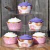 Donut Grow Up Doughnut Cupcake Wrappers for Kids birthday party supplies, two sweet celebrations, sprinkles. Set of 24 Reversible donut pattern to pink sprinkles icing Scalloped Cupcake holder wraps view 3