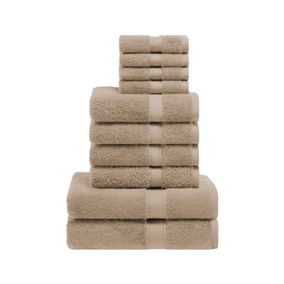 Superior Egyptian Cotton Pile 10 Piece Towel Set, Includes 2 Bath, 4 Hand, 4 Face Towels/Washcloths, Ultra Soft Luxury Towels, Thick Plush Essentials, Guest Bath, Spa, Hotel Bathroom, Latte