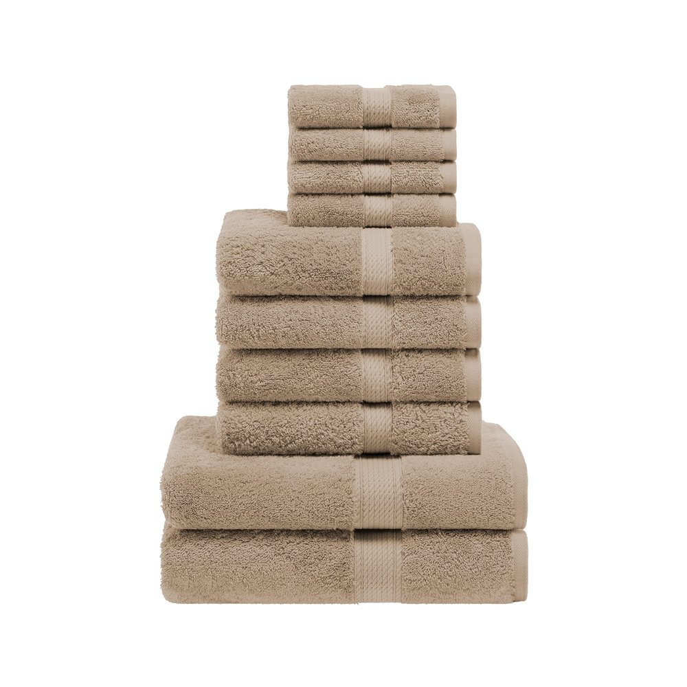 Superior Egyptian Cotton Pile 10 Piece Towel Set, Includes 2 Bath, 4 Hand, 4 Face Towels/Washcloths, Ultra Soft Luxury Towels, Thick Plush Essentials, Guest Bath, Spa, Hotel Bathroom, Latte