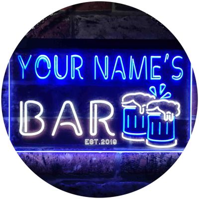 ADVPRO Personalized Your Name Est Year Theme Bar Beer Mug Decoration Dual Color LED Neon Sign White & Blue 24" x 16" st6s64-w1-tm-wb