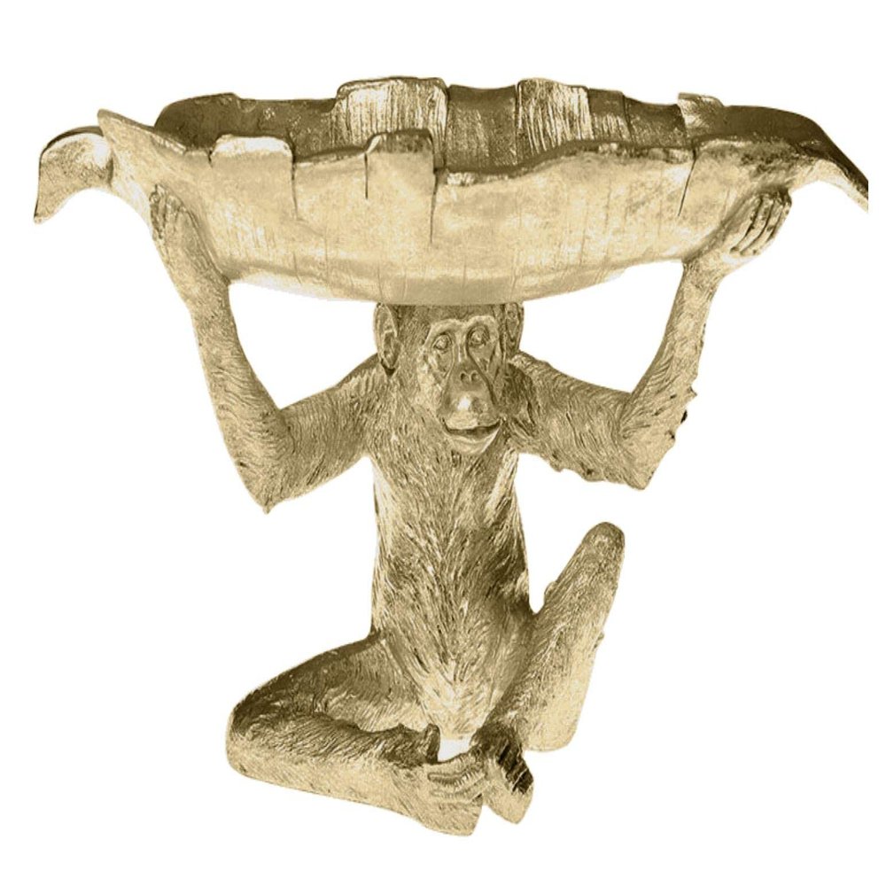 Monkey with Leaf Tray in Resin (Antique Gold)