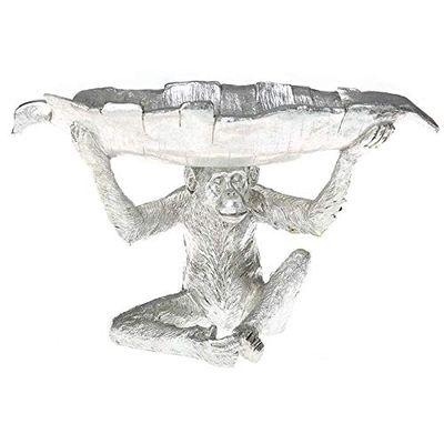 Monkey with Leaf Tray in Resin (Antique Silver)