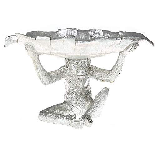 Monkey with Leaf Tray in Resin (Antique Silver)