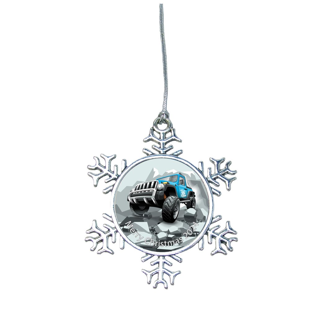 4x4 Off Road Overland Rock Crawling Merry Christmas Silver Ornament Choose Snowman Snowflake or Bulb (Snowflake)